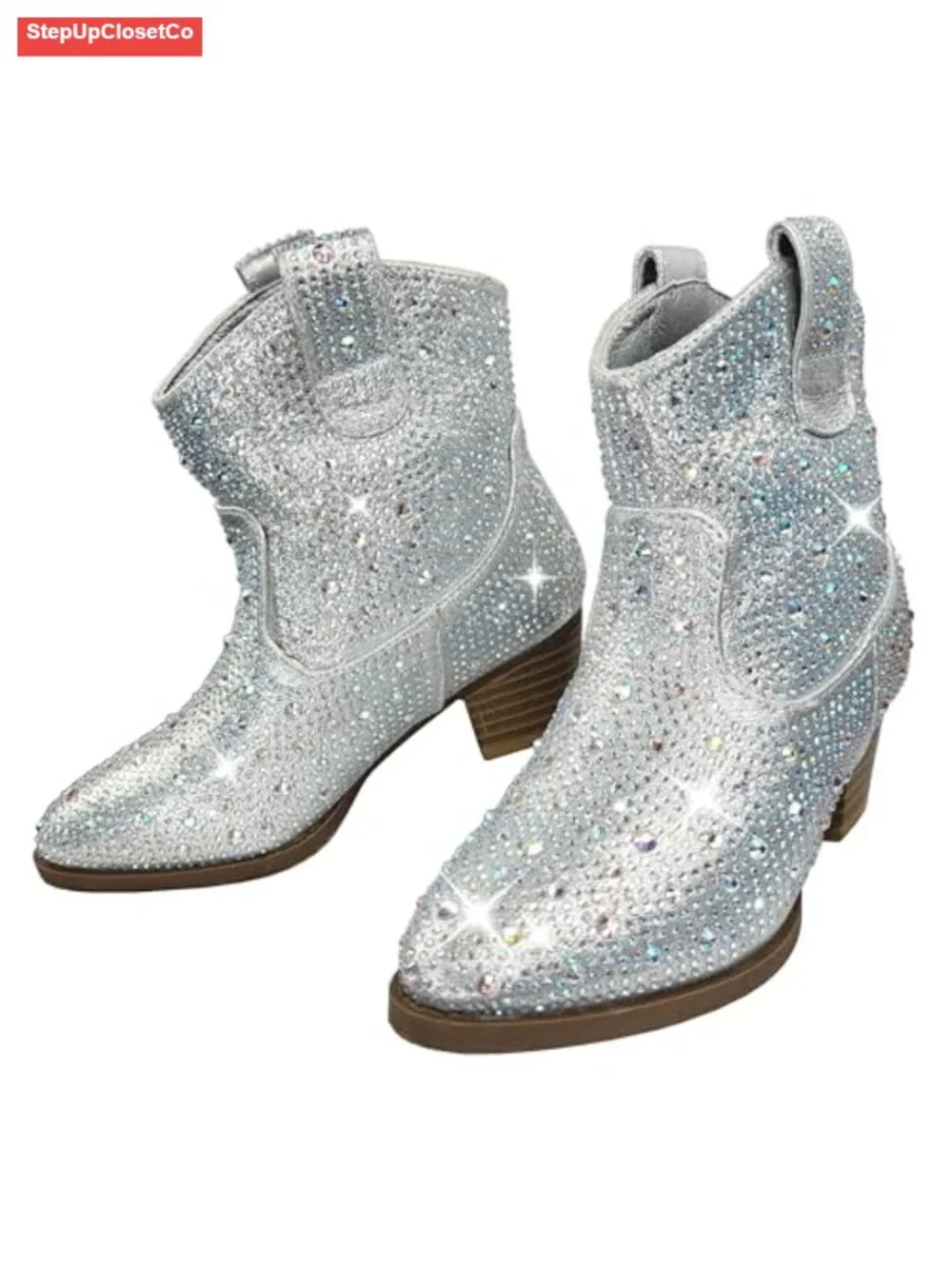 Girls Rhinestone Cowboy Booties - Faux Suede - Low Heel